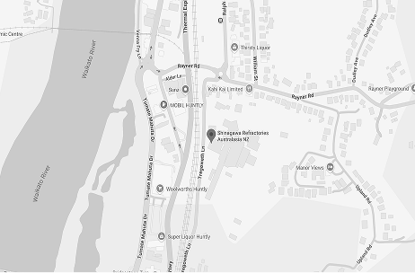 Map showing Shinagawa Refractories Australasia NZ in Huntly